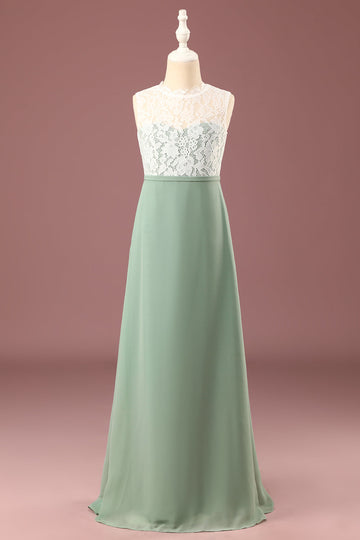 Matcha A-line Round Neck Sleeveless Floor Length Junior Bridesmaid Dress